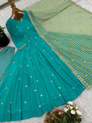 Attractive Sky Blue Georgette Work Palazzo Suit