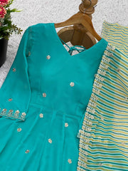 Attractive Sky Blue Georgette Work Palazzo Suit