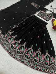 Glorious Black Chinon Embroidery Work Lehenga Choli