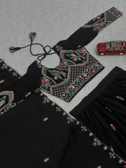 Glorious Black Chinon Embroidery Work Lehenga Choli