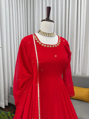 Glorious Red Georgette Hand Work Gown