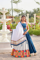 Gorgeous Blue Cotton Gamthi Work Lehenga Choli