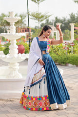 Gorgeous Blue Cotton Gamthi Work Lehenga Choli