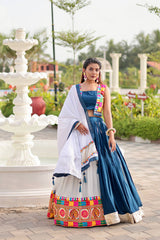 Gorgeous Blue Cotton Gamthi Work Lehenga Choli