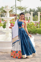 Gorgeous Blue Cotton Gamthi Work Lehenga Choli