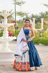 Gorgeous Blue Cotton Gamthi Work Lehenga Choli