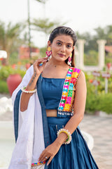 Gorgeous Blue Cotton Gamthi Work Lehenga Choli
