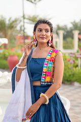 Gorgeous Blue Cotton Gamthi Work Lehenga Choli