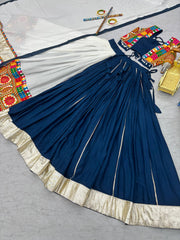 Gorgeous Blue Cotton Gamthi Work Lehenga Choli