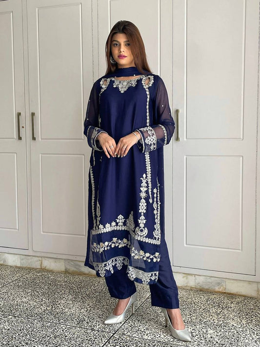 Ravishing Blue Georgette Embroidery Sequence Suit