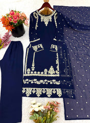 Ravishing Navy Blue Georgette Embroidery Sequence Suit