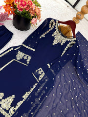 Ravishing Navy Blue Georgette Embroidery Sequence Suit
