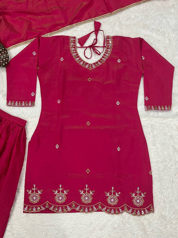 Admiring Pink Color Embroidery Work Palazzo Suit