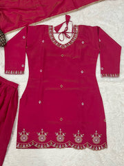 Admiring Pink Color Embroidery Work Palazzo Suit