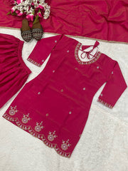 Admiring Pink Color Embroidery Work Palazzo Suit