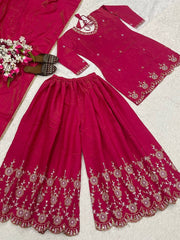 Admiring Pink Color Embroidery Work Palazzo Suit