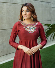 Ravishing Maroon Color Thread Embroidered Anarkali Suit