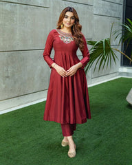 Ravishing Maroon Color Thread Embroidered Anarkali Suit