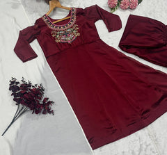 Ravishing Maroon Color Thread Embroidered Anarkali Suit