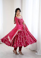 Marvelous Red Color Embroidery Work Georgette Gown