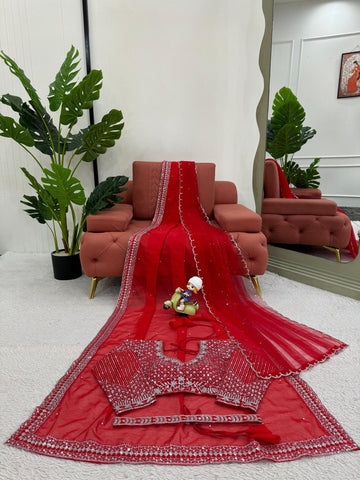 Gorgeous Red Color Sequence Work Silk Saree