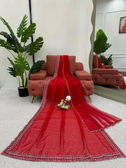 Gorgeous Red Color Sequence Work Silk Saree