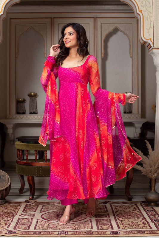 Exclusive Pink Color Digital Printed Georgette Anarkali Suit