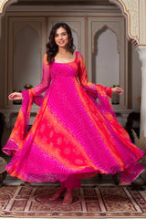 Exclusive Pink Color Digital Printed Georgette Anarkali Suit