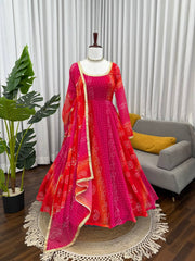 Exclusive Pink Color Digital Printed Georgette Anarkali Suit