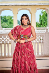 Brown Color Bandhni Gamthi Work Gown For Navratri