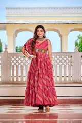 Brown Color Bandhni Gamthi Work Gown For Navratri