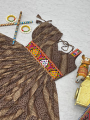 Brown Color Bandhni Gamthi Work Gown For Navratri