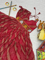 Brown Color Bandhni Gamthi Work Gown For Navratri
