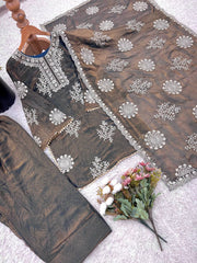 Lovely Brown Color Embroidery Work Palazzo Suit