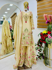 Gorgeous Blue Color  Embroidery Thread Work Sharara Suit