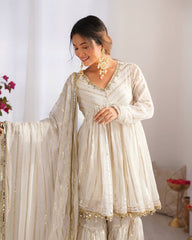 Innovative White Color Mirror Work Sharara Suit