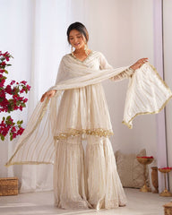 Innovative White Color Mirror Work Sharara Suit