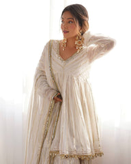 Innovative White Color Mirror Work Sharara Suit