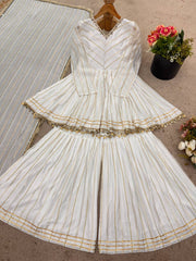 Innovative White Color Mirror Work Sharara Suit