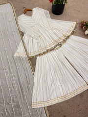 Innovative White Color Mirror Work Sharara Suit