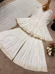 Innovative White Color Mirror Work Sharara Suit