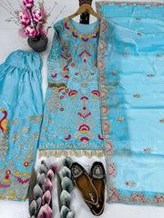 Glorious Sky Blue Embroidery Work Palazzo Suit