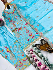 Glorious Sky Blue Embroidery Work Palazzo Suit
