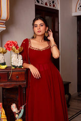 Ravishing Red Color Georgette Mirror Work Anarkali Suit