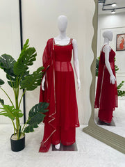 Ravishing Red Color Georgette Mirror Work Anarkali Suit