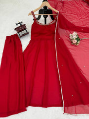 Ravishing Red Color Georgette Mirror Work Anarkali Suit