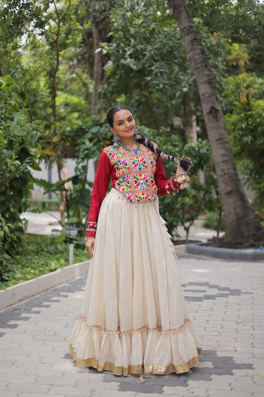 White Color Embroidered Lehenga Choli For Navratri Wear