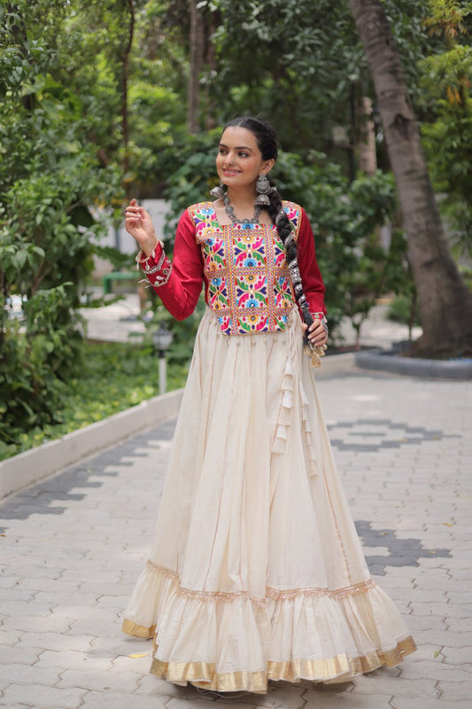 White Color Embroidered Lehenga Choli For Navratri Wear