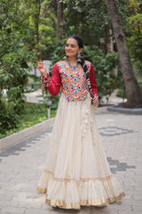 White Color Embroidered Lehenga Choli For Navratri Wear