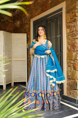 Fancy Blue  Digital Printed Organza Gown